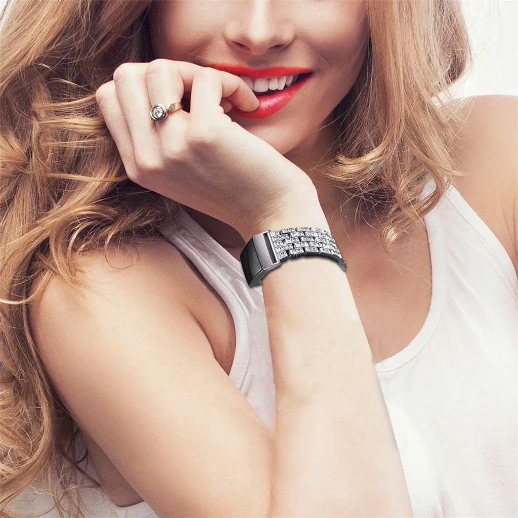 Умные часы умный ремень Smartband mi band Bling из нержавеющей стали металлический браслет ремешок для Fitbit Charge 3 Смарт-часы