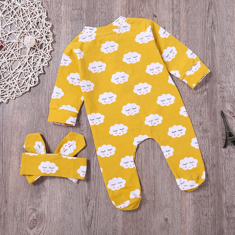 2019 детская одежда дети облако Длинные рукава Комбинезон повязка на голову с