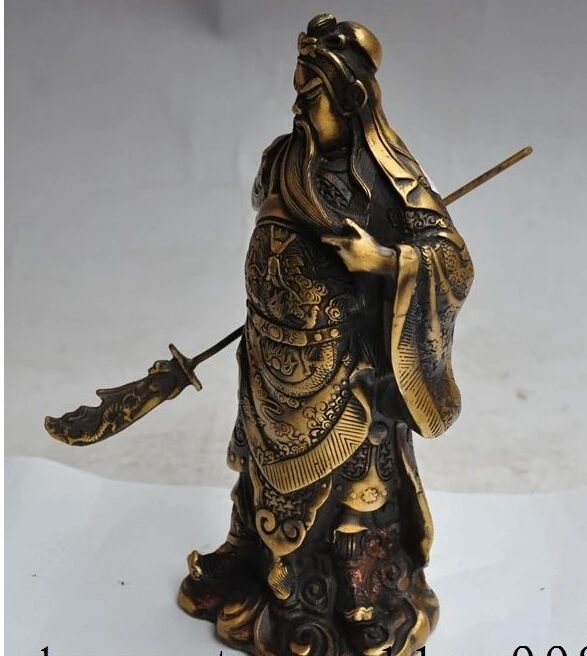 9 &quotКитайский Бронзовый Воин Голова Дракона Меч Стенд Гуань гун GuanYu Статуя Бога |