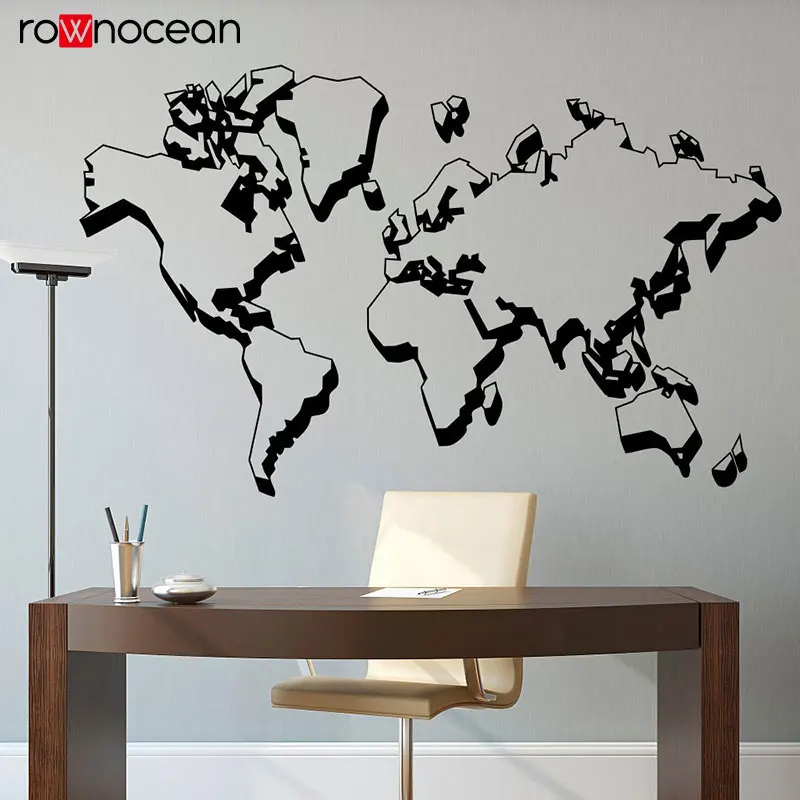 Креативный дизайн карта мира наклейка Контур Винил Искусство домашний Декор