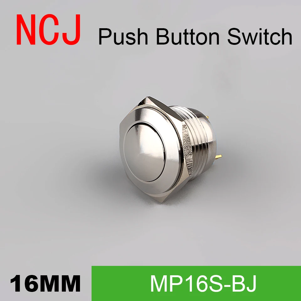 NCJ 16 мм 2-контактный металлический кнопочный переключатель IP67 мгновенная шаровая