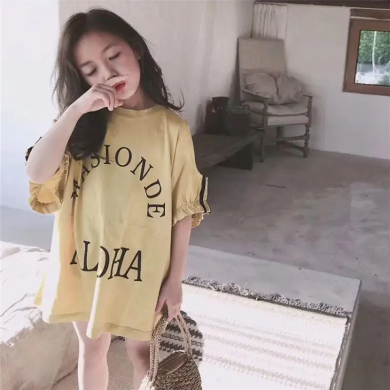 2018 Новая мода с короткими рукавами футболки для девочек принтом букв Новый