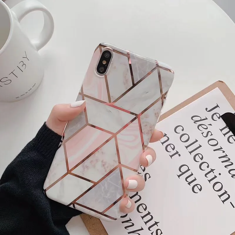 Модный мягкий чехол IMD для iphone XS Max X XR 6 6S 7 8 Plus с геометрическим узором Мраморная