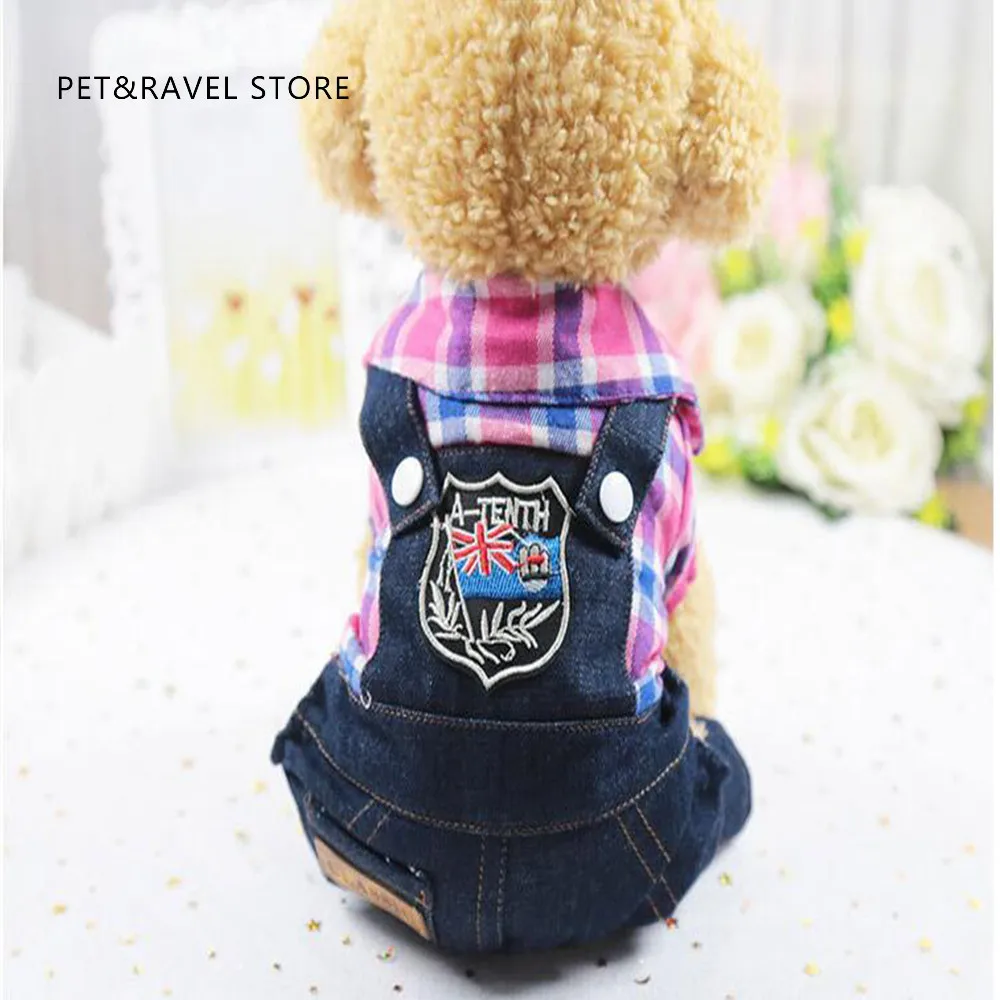 New Pets Articles The Dog Clothes Lattice Four Leg Straps Cowboy Spring And Autumn A Piece Of Generation chihuahua clothes | Дом и сад