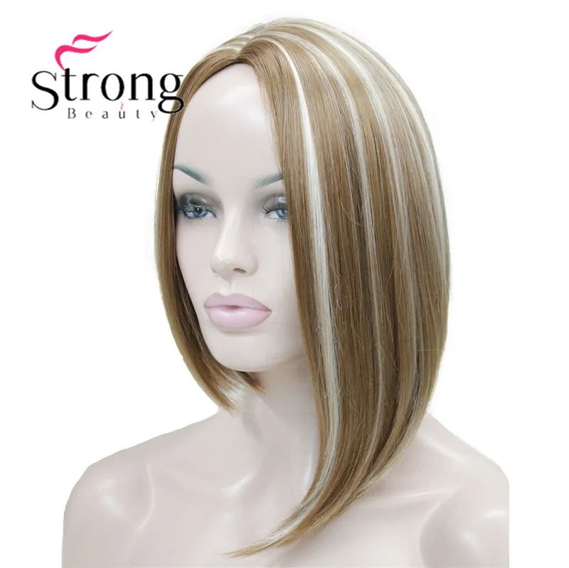 StrongBeauty ассиметричный парик без челки оранжевого коричневого цвета из синтетических волос для женщин выбор цвета