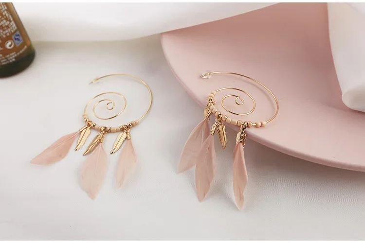 Sansummer новые модные большие круглые листья розовые перья Boho Feautiful массивные элегантные трендовые серьги для женщин ювелирные изделия