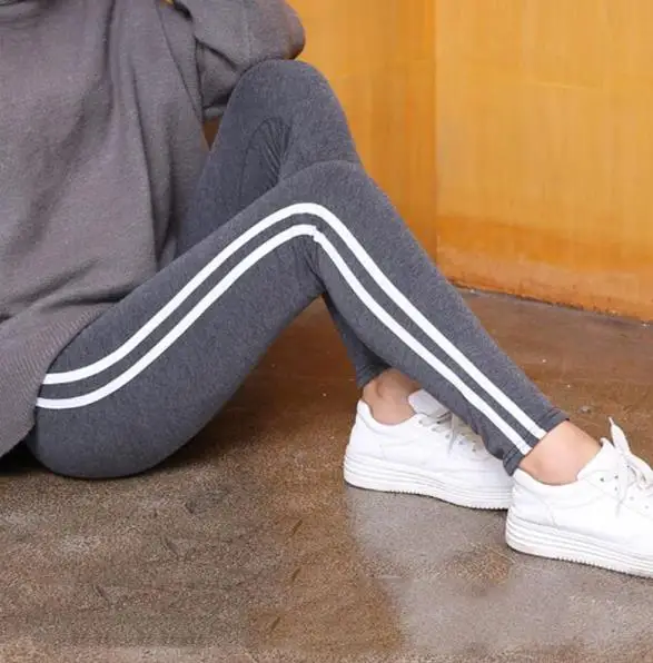Темно-серый Plus Size 6XL Leggings Women Side Striped Legging Spring Autumn Fashion Female High Waist Gothic Black Leggins Pants RH715 - Цвет: Темно-серый