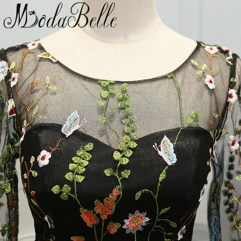 Женское платье для выпускного вечера Черное длинное трапеция с длинными