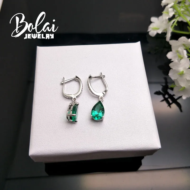 Bolaijewelry, созданный Зеленый Изумруд Серьги Груша 6*9 мм серебро 925 пробы ювелирные изделия для женщин лучший подарок