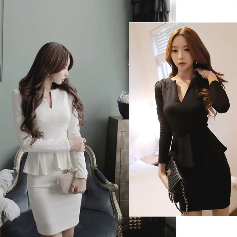 Женское облегающее платье с V образным вырезом и длинными рукавами|long-sleeved dress|dress