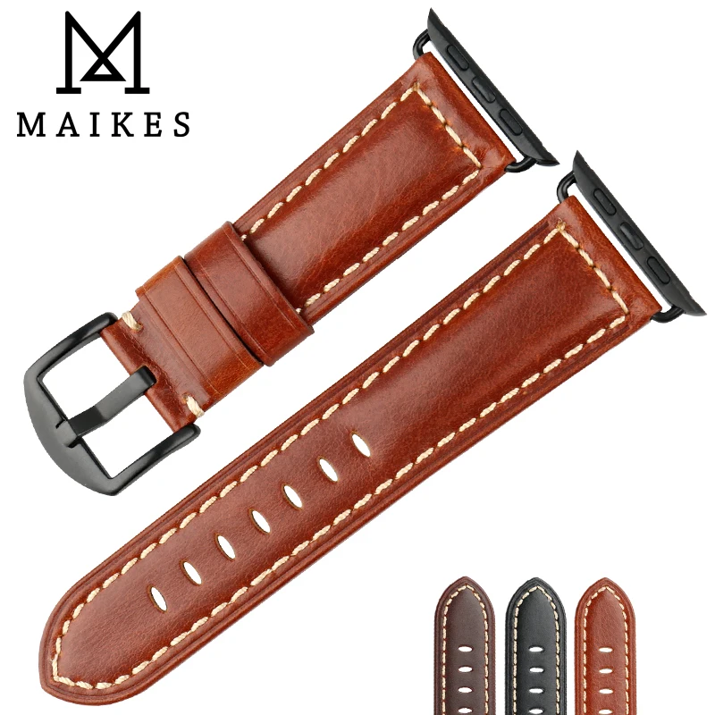 MAIKES Watch Accessories Genuine Leather For Apple Watch Band 42mm 38mm iWatch 4 Apple Watch Strap 44mm 40mm Series 1 2 3 4 5