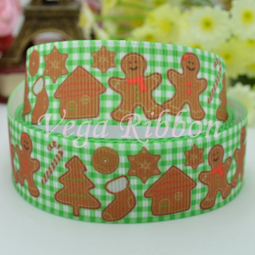 DUWES 7/8 &quot22 мм рождественские пряники зеленые решетки печатные grosgrain ленты hairbow DIY