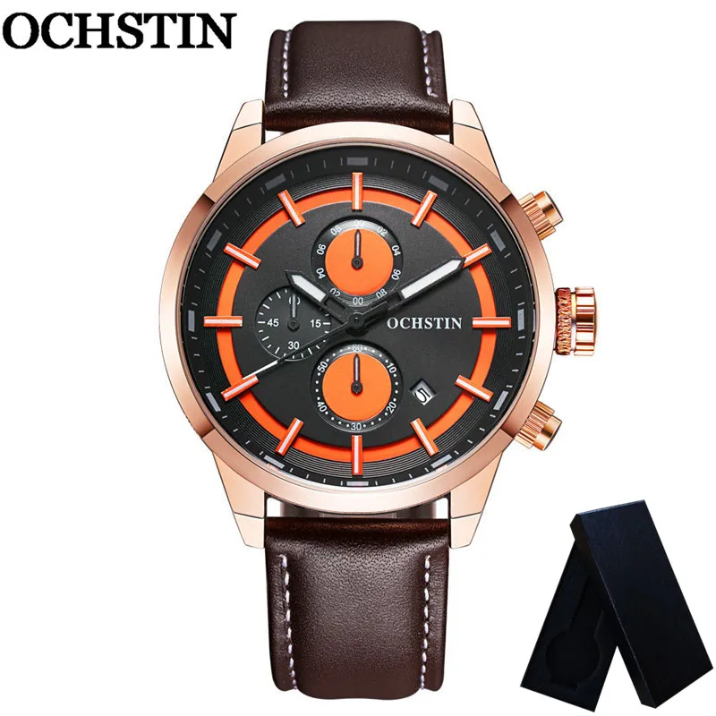 Часы OCHSTIN мужские армейские спортивные кварцевые с календарем из натуральной кожи 049|Кварцевые часы| |