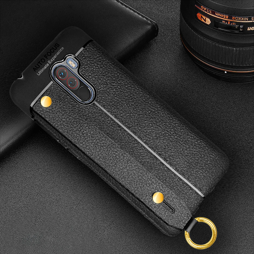 Fashion Imitation leather Cover For Pocophone F1 Case Xiaomi Wrist Strap Stand Phone Poco Capa | Мобильные телефоны и - Фото №1