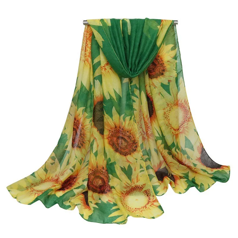 Модный женский тонкий шарф с принтом подсолнуха длинные шали и накидки мягкие