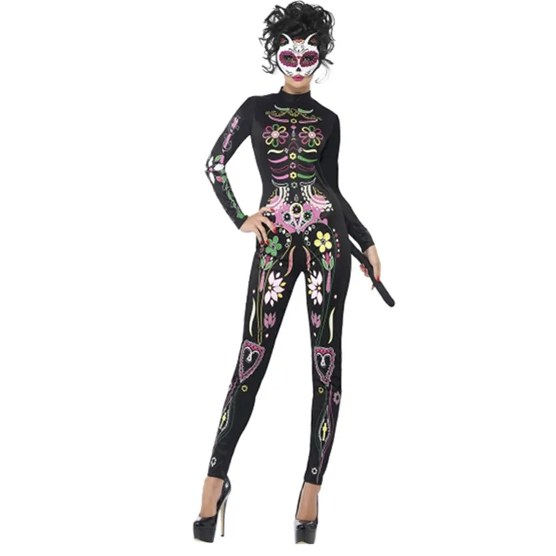 Женские черные Цветочный принт боди с длинным рукавом сексуальное облегающее