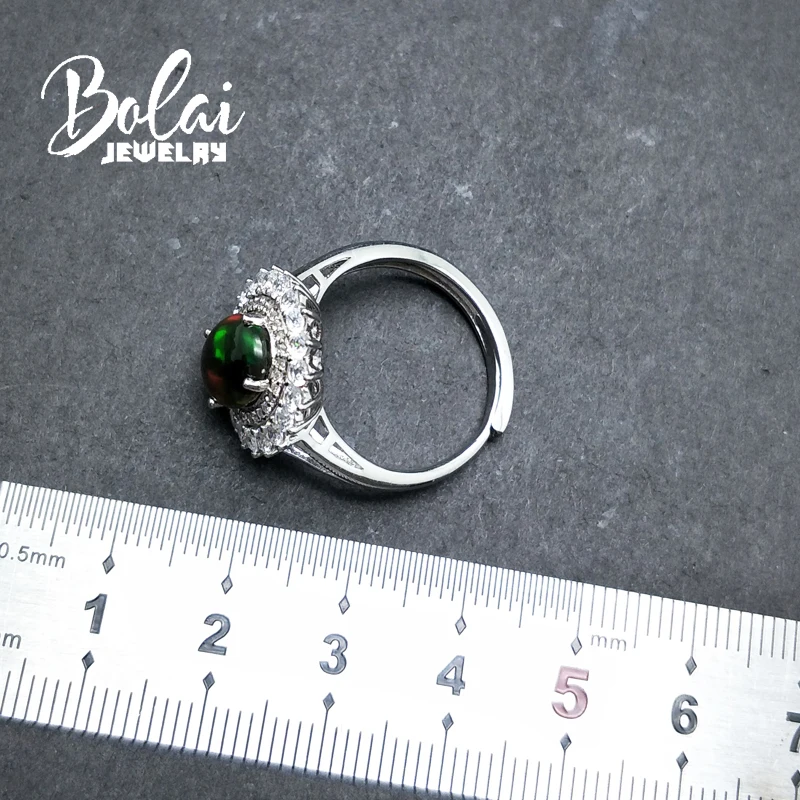 Bolaijewelry натуральный черный опал овальный камень 8*10 мм кольцо из стерлингового