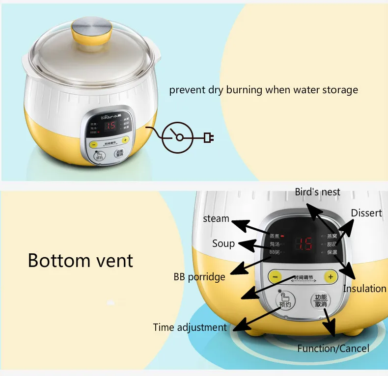 220V 200w 0.8L+ 1L Пароварка электрическая медленноварка BB каша 9,5 h назначение Керамика лайнер воды тушеного мяса Автоматическая изоляции