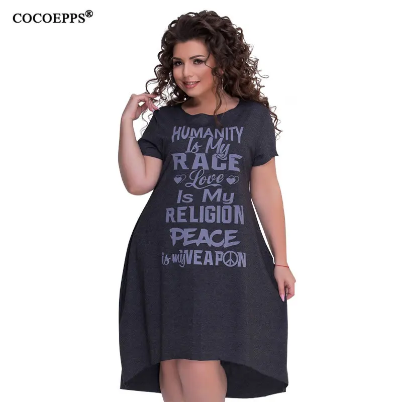 Женское платье с буквенным принтом COCOEPPS 6xl свободное Повседневное большого