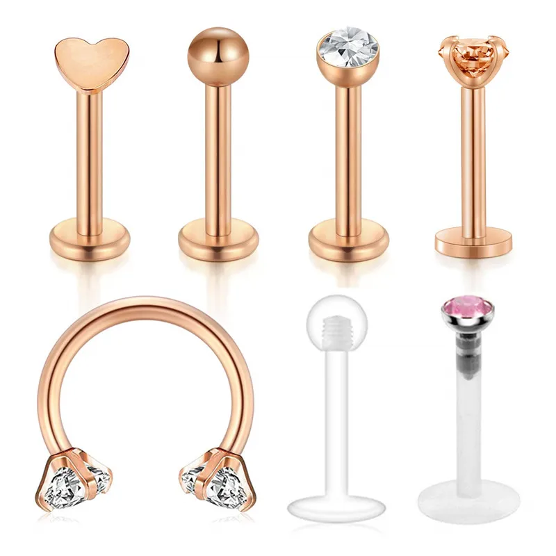 Хряща Tragus Earrings-16G 20 г из нержавеющей стали губная серьга с внутренней резьбой Монро Медуза Кольцо для губ Rook серьги-улитки шпильки - Окраска металла: Золотой цвет