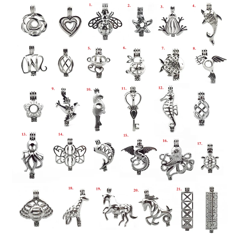 

More Than 20 styles Pearl Cage Jewelry Findings Cage Pendant Essential Oil Diffuser Oyster Pearl For Women Girl