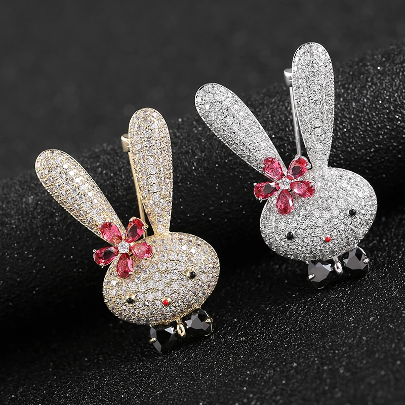 

Sparkly Rhinestone Zircon Bunny Rabbit Brooches for Women Girl Cartoon Cute Animal Brooch Pin High Quality Broche Jewelry