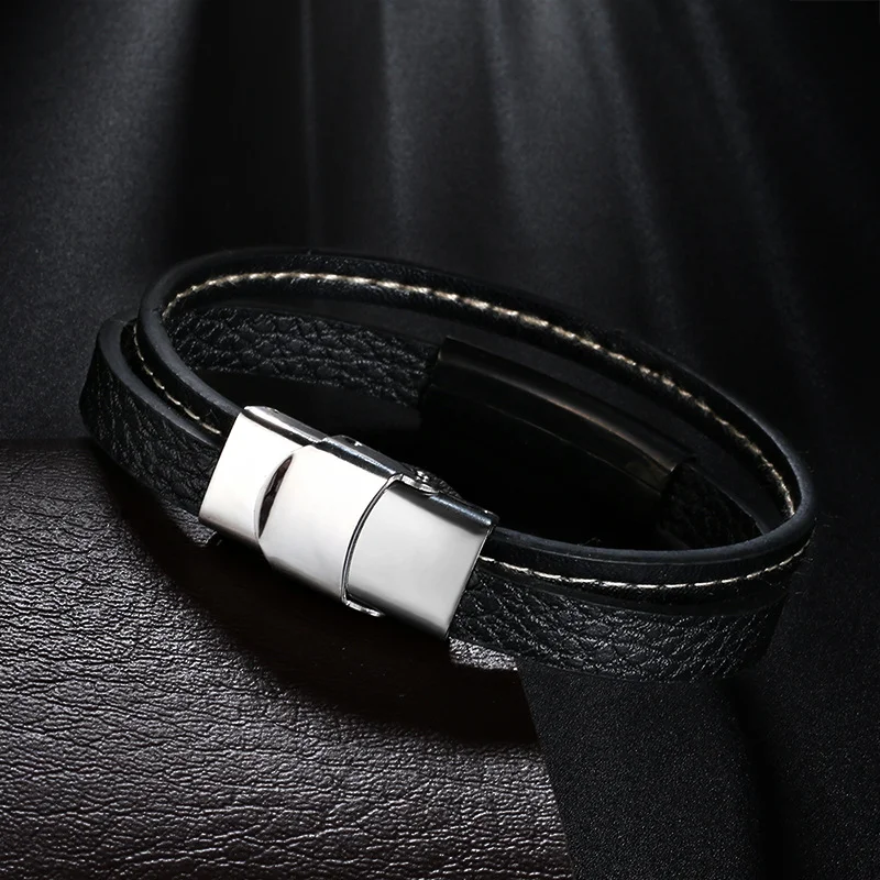 Многослойные кожаные браслеты для мужчин и женщин Настраиваемые гравировальные