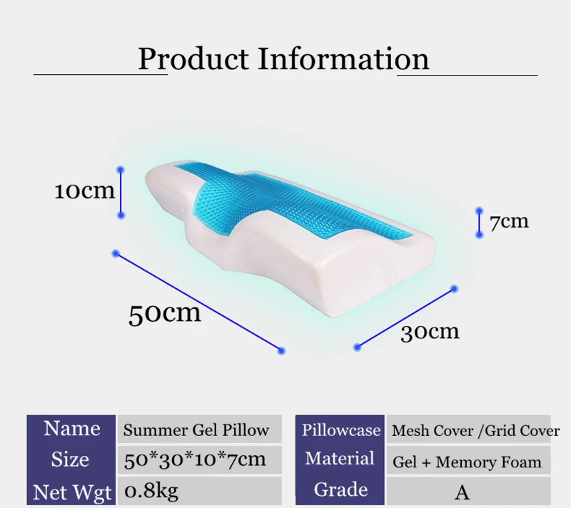 PurenLatex 50*30 силиконовая гелевая Подушка с эффектом памяти, летняя подушка для охлаждения льда, ортопедическая комфортная подушка для шеи с сетчатой наволочкой