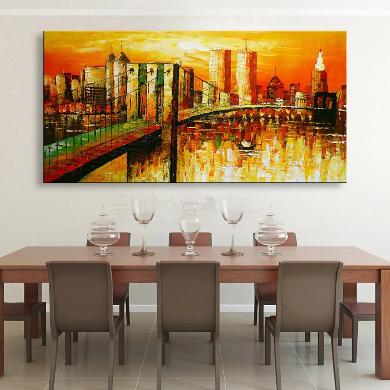 Knife painting oil modern the Manhattan Bridge Home decoration on canvas abstract art paintings KOP-001 | Дом и сад