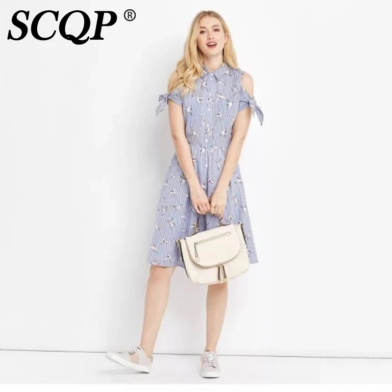 SCQP европейский лук животных ситец женская одежда отложной воротник до колена