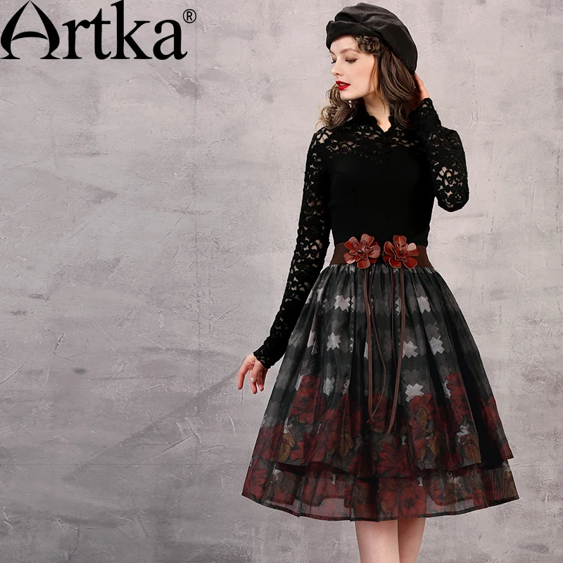 Женская кружевная рубашка с воротником стойкой и длинным рукавом|lace shirt|stand collarartka