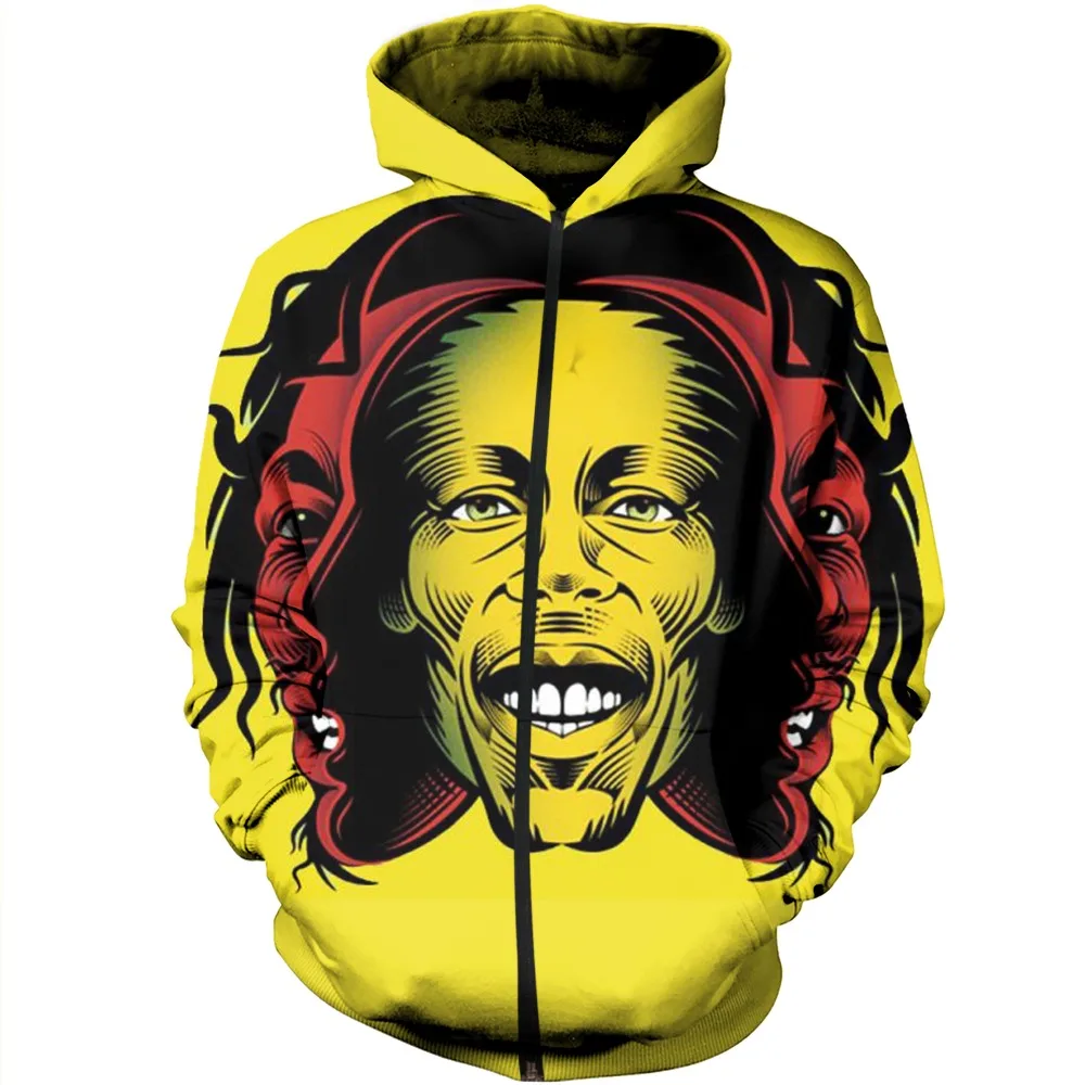 Толстовка унисекс с объемным принтом Bob Marley Reggae Свитшот в стиле хип-хоп толстовка