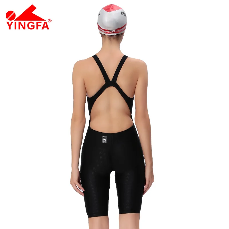 Yingfa FINA одобренный Профессиональный плавательный женский купальник до колена спортивный костюм для соревнований плотный купальный костюм для всего тела