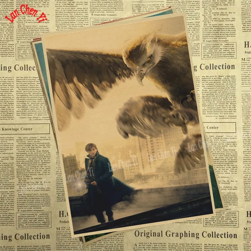 Фантастические звери: плакат из крафт-бумаги "The Crime of Grindelwald" для украшения дома, декоративная печать на стену