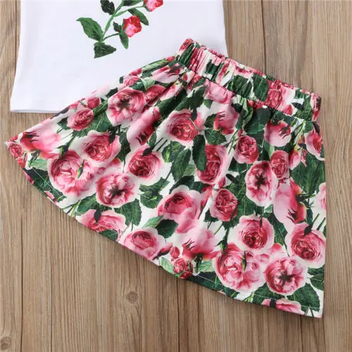 Милое летнее платье с розами для маленьких девочек 2 шт. Детская футболка Топы +