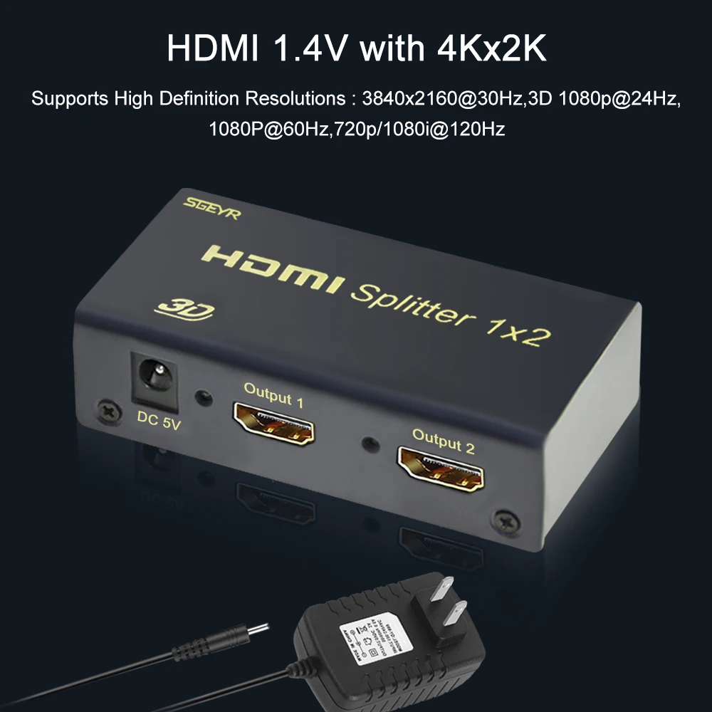Сплиттер HDMI SGEYR 1 4 в вход 2 выхода порта сплиттер 1X2 усилитель с питанием от