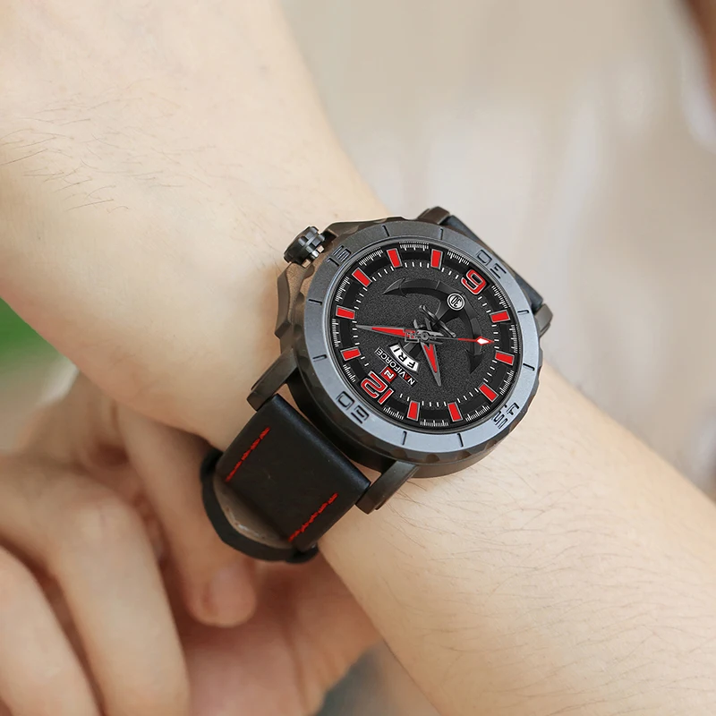 Новый Топ Роскошная лента NAVIFORCE мужские s часы спортивные кварцевые кожаный
