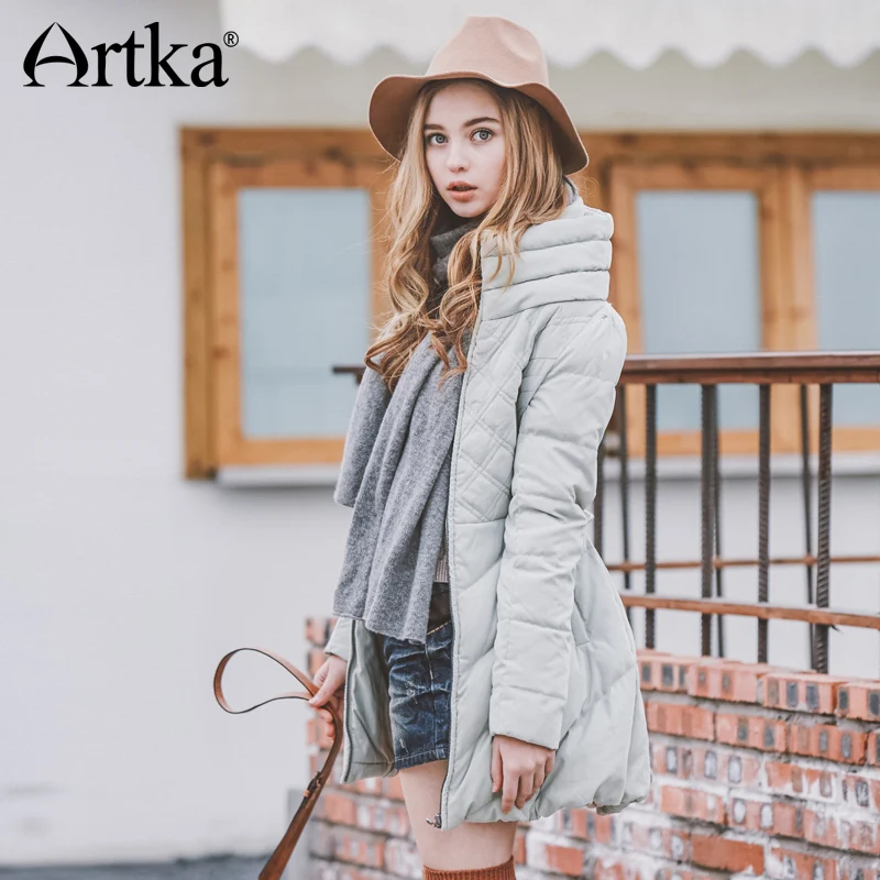 ARTKA длинная Парка женская зимняя пуховая куртка 2017 водолазка ветровка флисовая