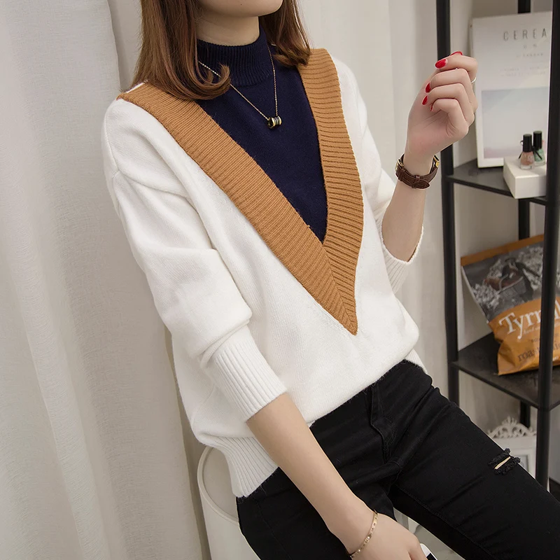 Свитер с имитацией двух предметов женская Свободная рубашка в Корейском стиле