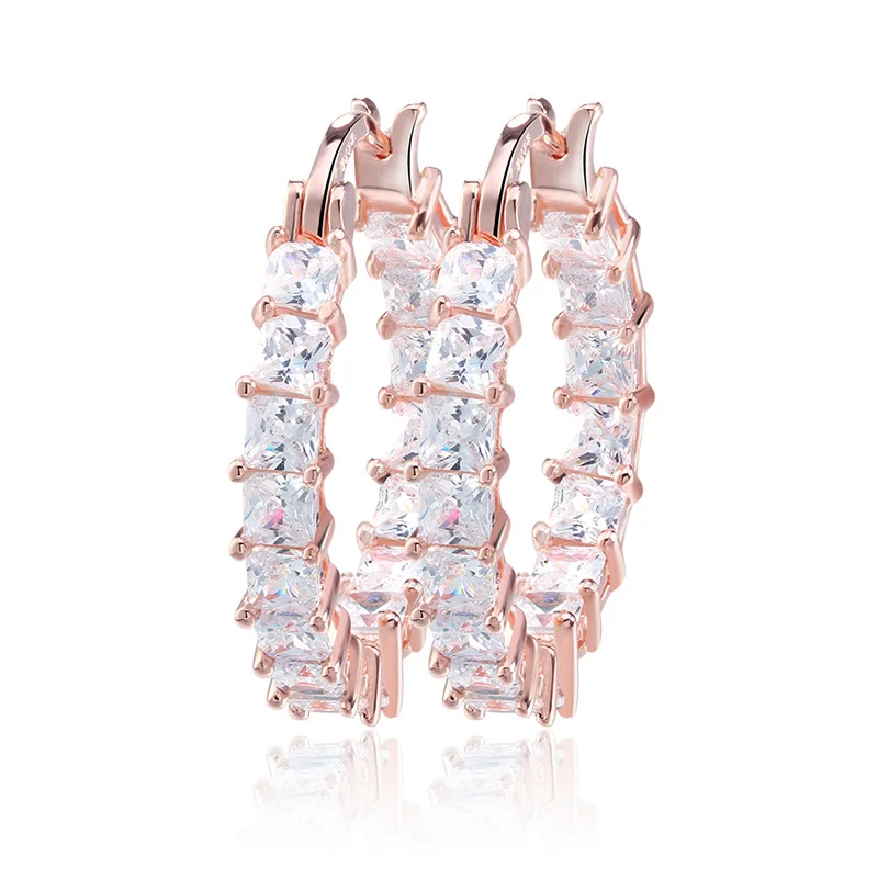 E144-Rose Gold Color Effie queen, большие серьги-кольца для женщин, корейские, винтажные, полный циркон, большие клипсы, серьга Ювелирная, подарок, золотые серьги, DOE137 - Окраска металла: E144-Rose Gold Color