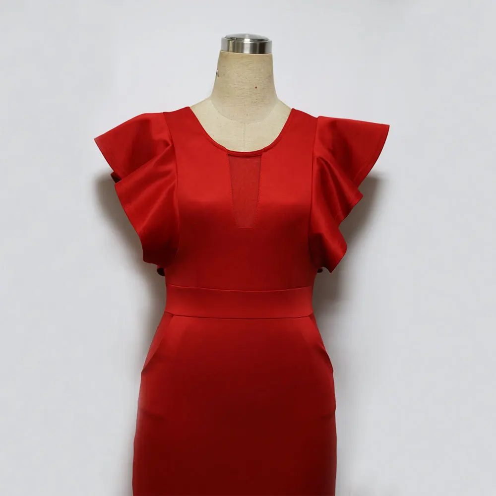 2018 новое летнее красное платье-карандаш с разрезом женские вечерние платья