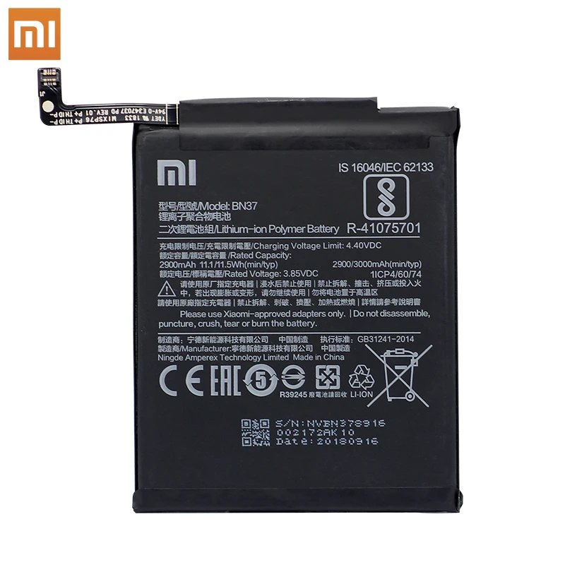 Xiao Mi Оригинальный аккумулятор для телефона BN37 Xiaomi Redmi 6 6A высокая емкость 2900 мАч