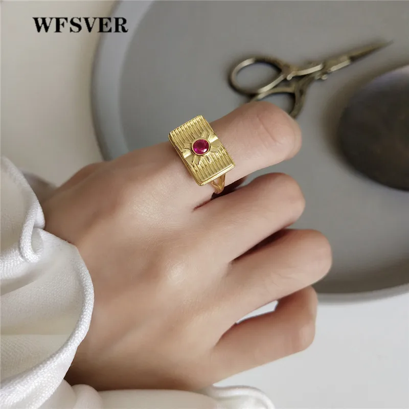 WFSVER кольцо из стерлингового серебра 925 для женщин Золотой Цвет Прямоугольник с