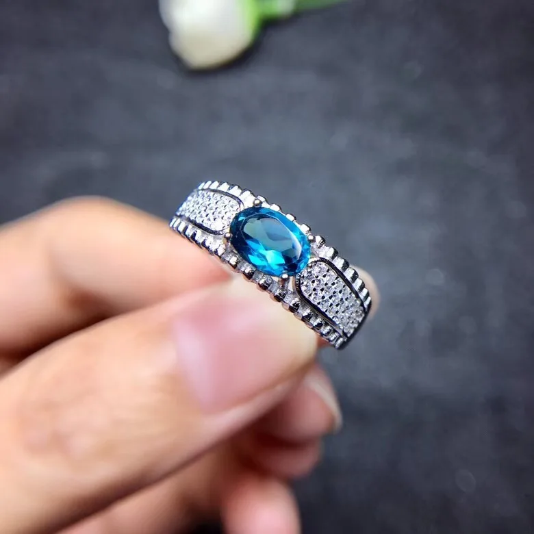 Sapphire Ring США сток Лондон Голубой топаз обручальные кольца, кольцо серебро 925 для женщин, дамские сертифицированные 5*7 мм драгоценные камни Свадебные ювелирные изделия FJ217 - Цвет камня: Sapphire Ring