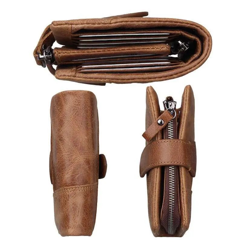 Кожаный бумажник Crazy Horse для кредитных карт с застежкой-молнией кошелек монет