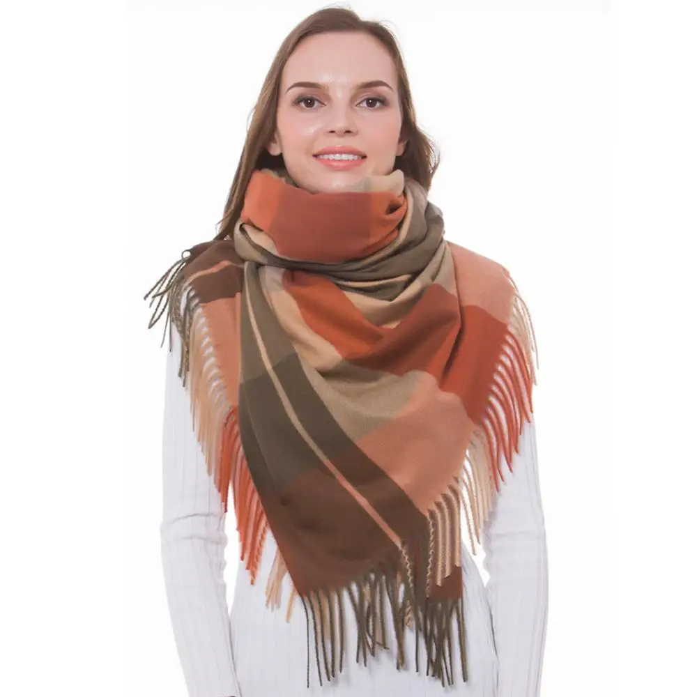 Кашемировая шаль шарф зимняя стильная клетчатая Осенняя накидка в мелкую клетку