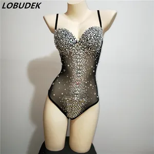 Блестящие прозрачные комбинезоны, черного цвета, сетчатые комбинезоны с открытой спиной, костюм для диджея, певицы, танцевальная одежда Зентаи