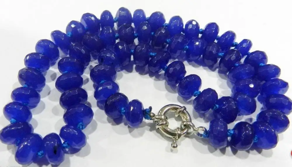 

HOT 5x8mm Faceted Blue Sapphire Gemstone Roundel Beads Necklace 18inch AAA