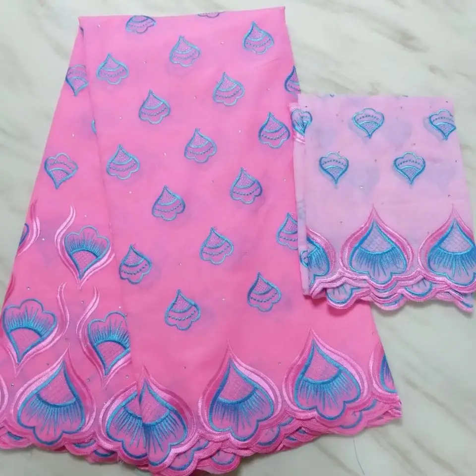 5 ярдов хорошая продажа розовая Африканская Хлопковая ткань с красивой вышивкой