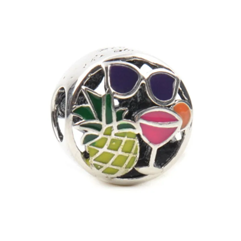 2018 NEW 925 Sterling Silver DIY European Beads Holiday Traveling Pineapple Sunglass Charms Fit Bracelet Hot Sell | Украшения и